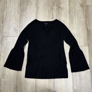 J Crew H2554 women's Super Cozy Solid Black Peplum Sleeve V-Neck Sweater Wool